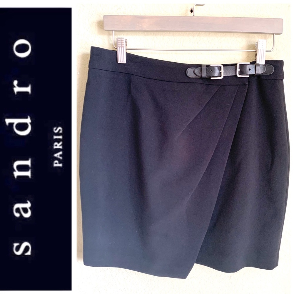 NWT SANDRO Paris JALOUSIE Faux Wrap Black Skirt